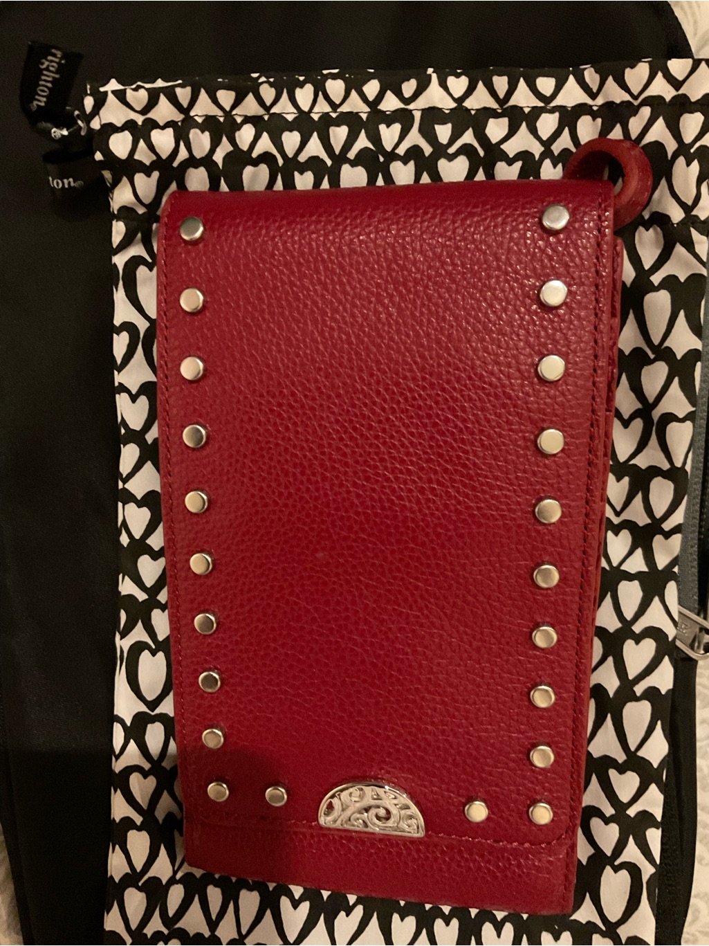Brighton Red Leather Stud-Trim Crossbody Wallet